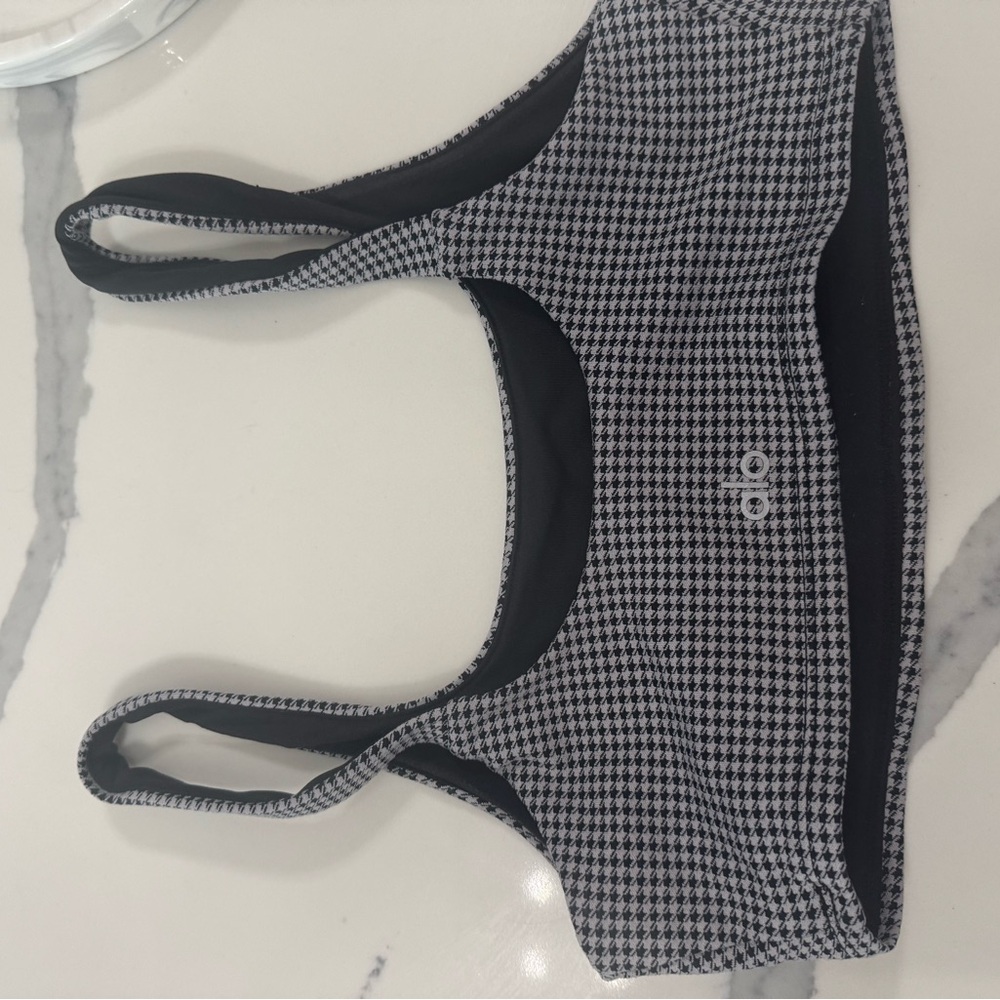 ALO Yoga Black and White Houndstooth Sports Bra